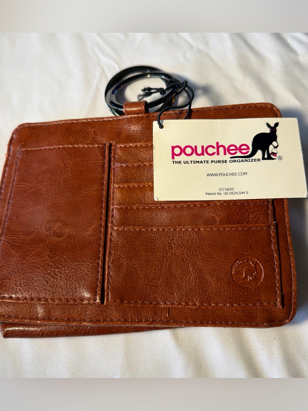 Pouchee Brown Leather Purse Organizer New With Tags